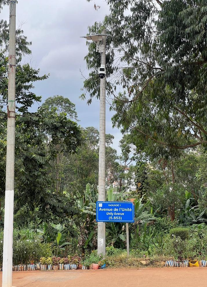 Solar-powered CCTV on Avenue de l'Unité, Yaoundé, Cameroon