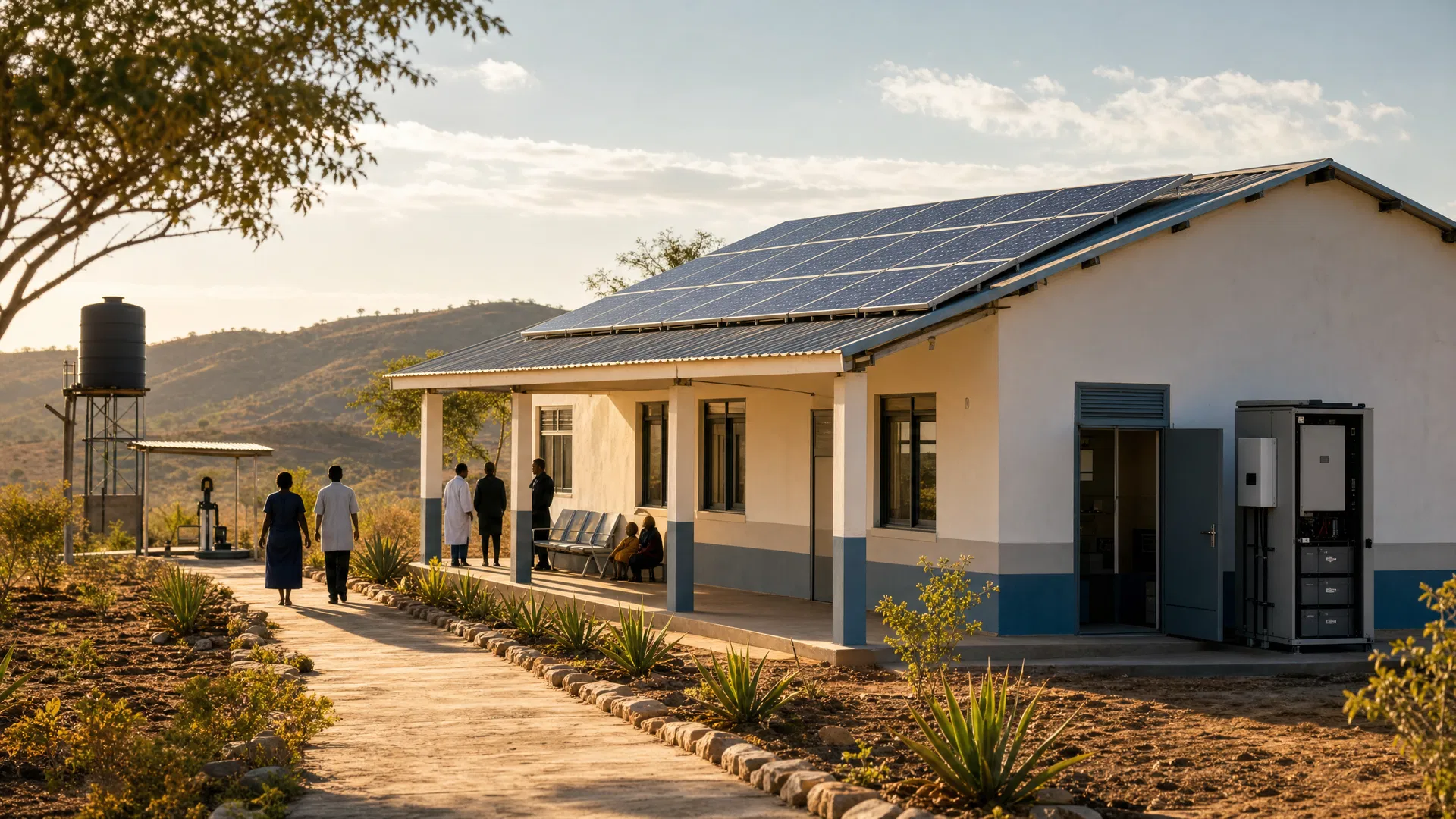 Solar-powered clinic installation in Angola
